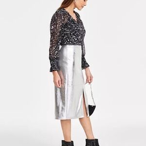 INC International Concepts Metallic Silver Pencil Skirt